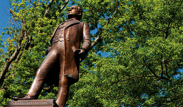 Statue of Charles Duncan McIver, erected 1912 on the campus of the University of North Carolina-Greensboro on the lawn of the Jackson Library. (src)