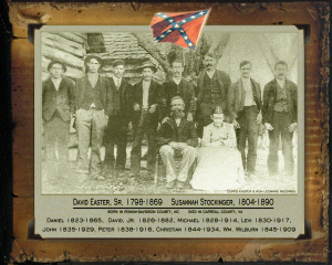 A graphic created by distant relatives, depicting my fifth-great-grandfather David Easter with all eight of his sons, among which two, Levi and Michael, are also my third- and fourth-great-grandfathers. Each of the brothers served in the Confederate Army.